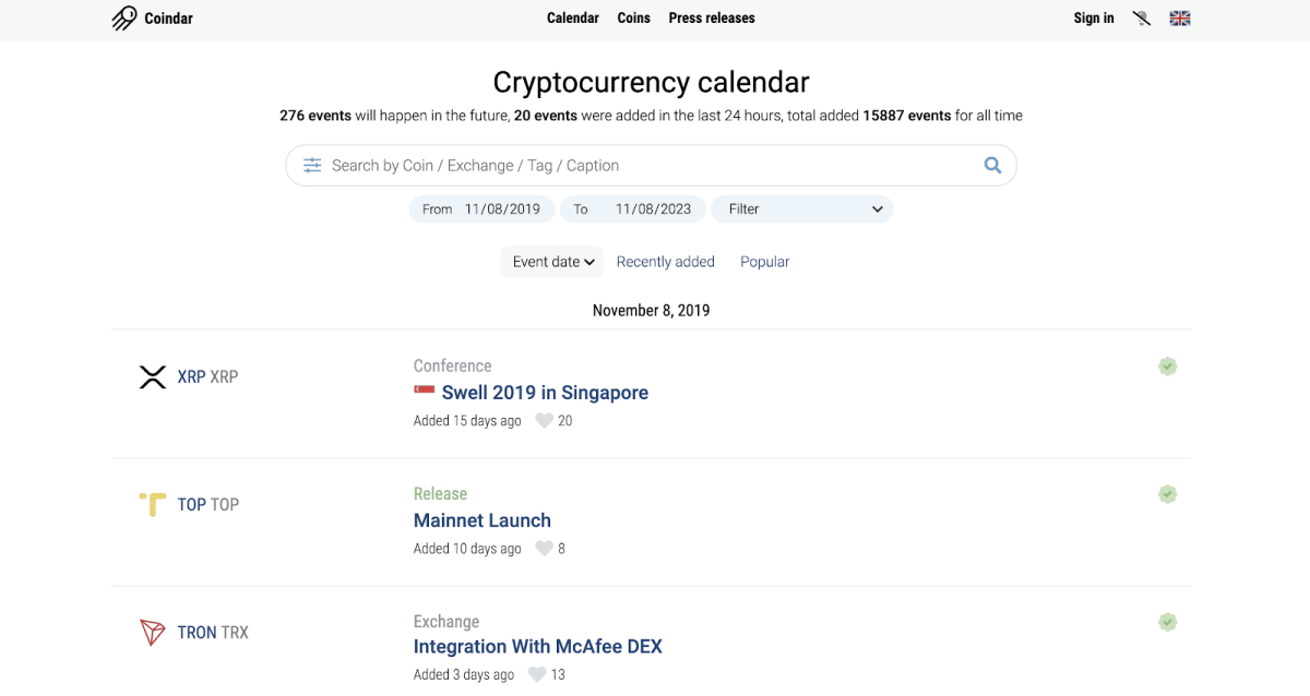 Coindar calendar gets you on top of every crypto event 1