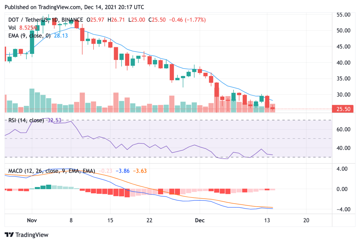 Polkadot price analysis: DOT fails to propels towards $30, goes down another 3 percent 2 Polkadot price analysis: DOT fails to propels towards $30, goes down another 3 percent 2
