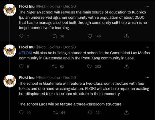 Floki Inu will build 3 new schools in Nigeria, Laos, and Guatemala with support from major NGO's 1 Floki Inu