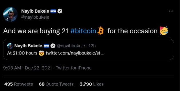 El Salvador buys 21 more Bitcoins: The country now owns 1141 BTC 1 El Salvador