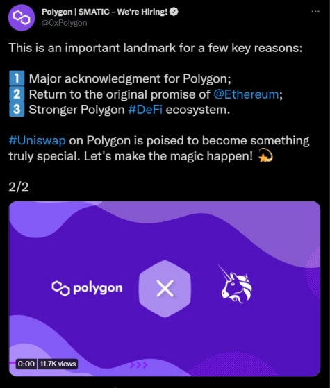 Polygon announces Uniswap and Opera integration: MATIC surges to all-time highs 3 Polygon