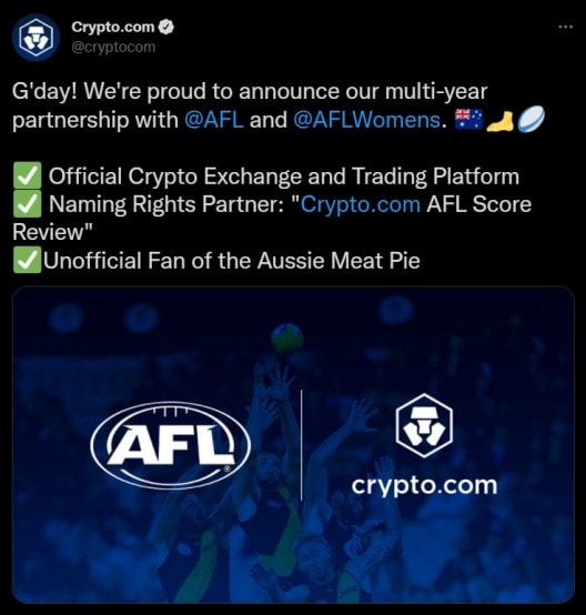 Crypto.com signs a 5-year deal with Australian Football League (AFL) 1 crypto.com
