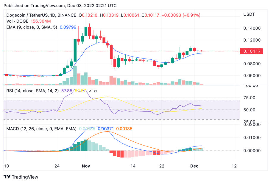 Dogecoin price analysis: DOGE continues ascent after 12 percent weekly rise 2 DOGEUSDT 2022 12 03 02 21 50